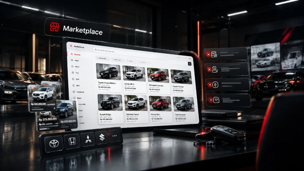 Ilustrasi Marketplace Mobil dengan Banyak Kompetitor